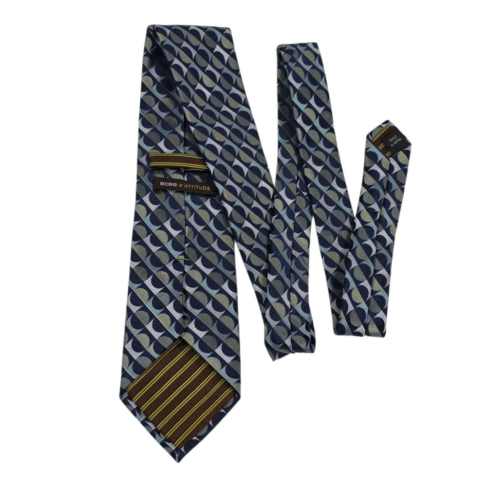 BCBG Attitude Geometric Pattern Silk Neck Tie Blue Men's Business Formal Church